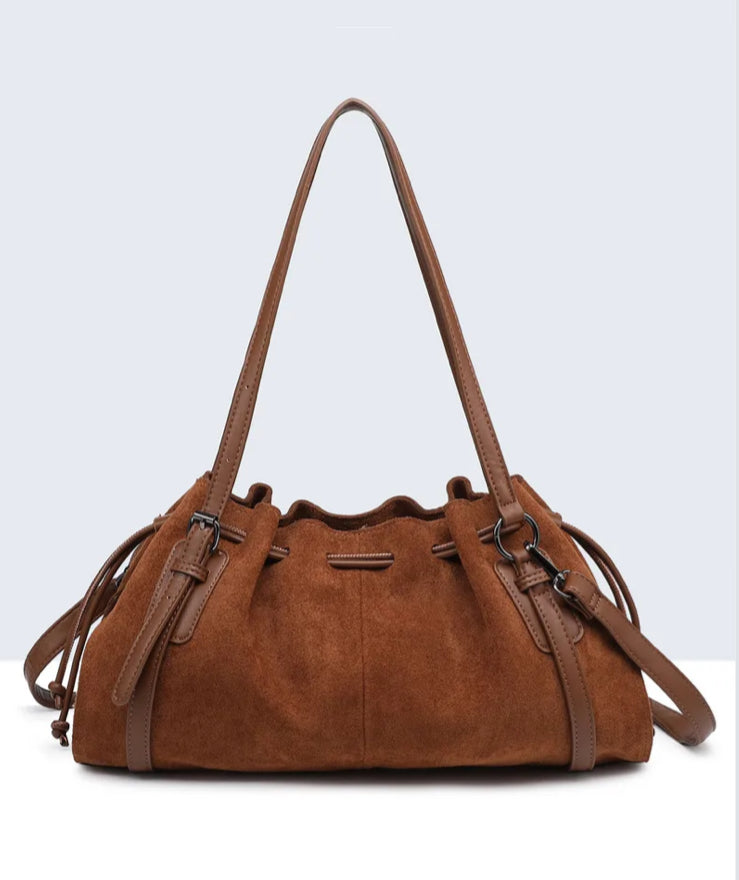 RUCHED SUEDETTE BAG - BROWN