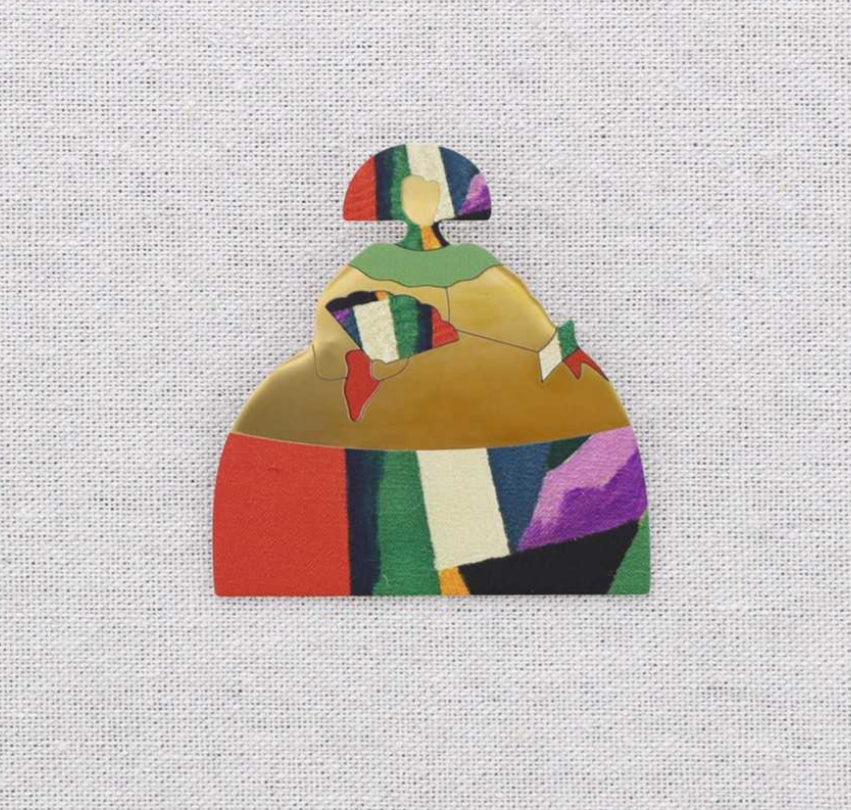 ENAMELLED STAINLESS STEEL LADY BROOCH - MULTI
