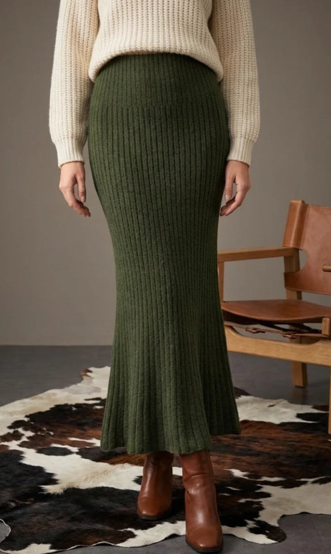 RIBBED MAXI SKIRT - 10-16 - KHAKI