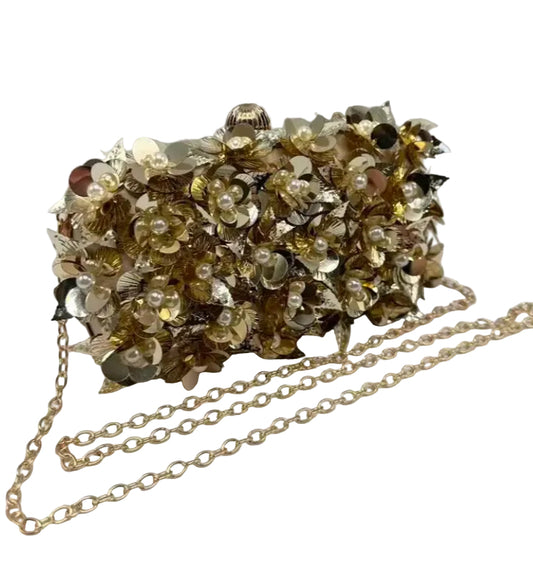 PEARL FLORAL OCCASION BAG - GOLD