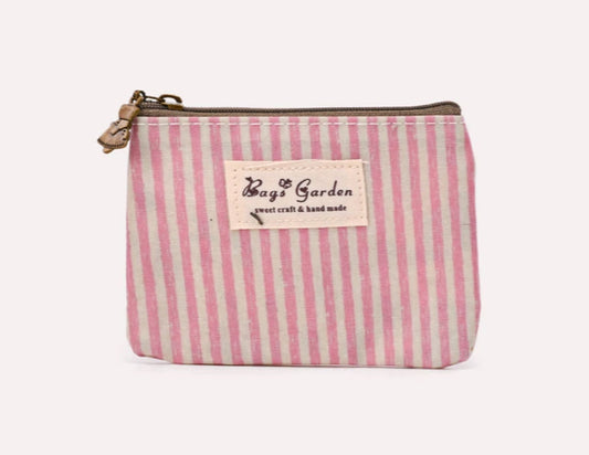 STRIPE CARD ZIP WALLET - PINK