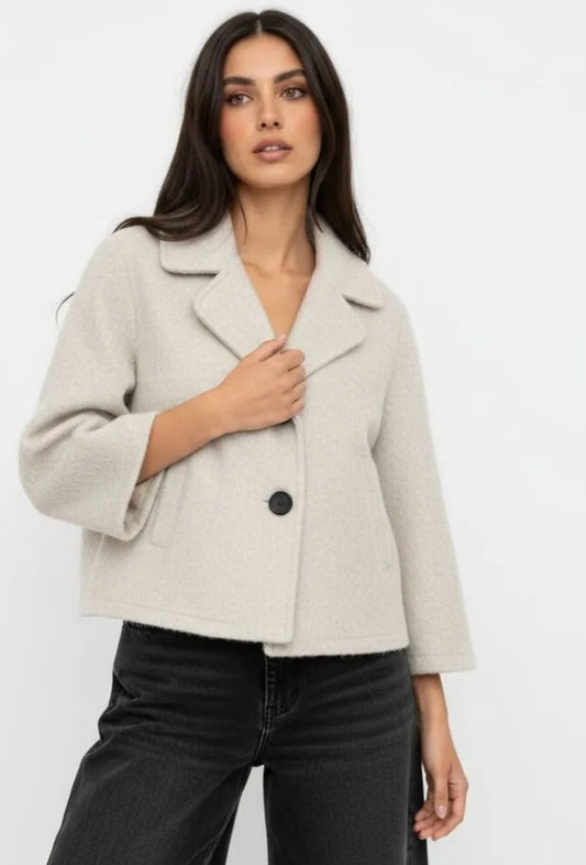 BOUCLE BUTTON COAT - 10-14- CREAM