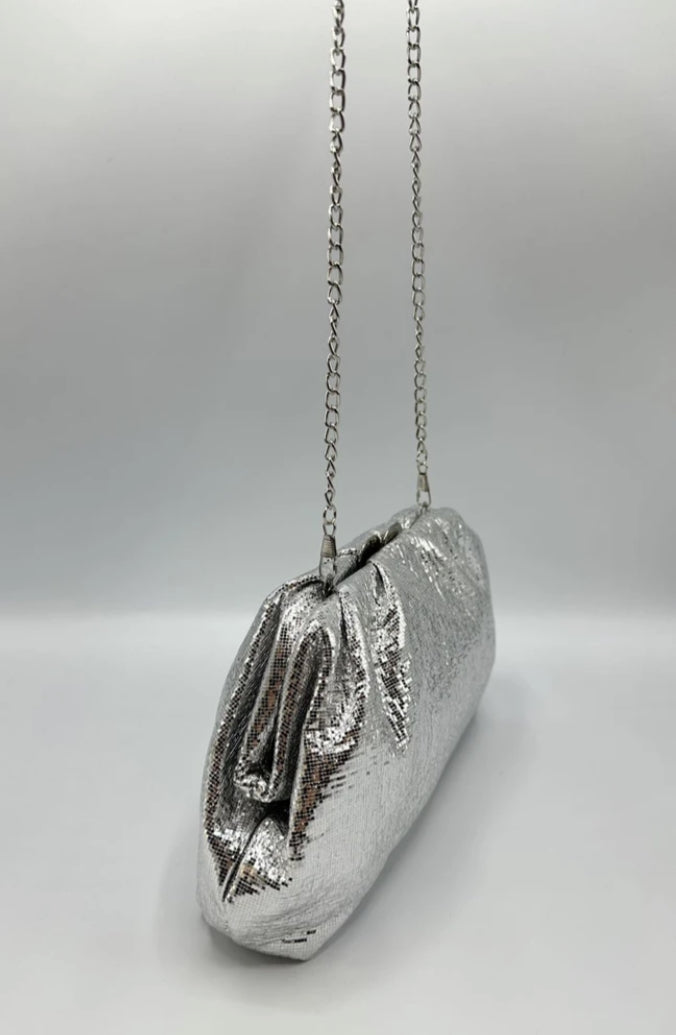 RUCHED OCCASION BAG - SILVER