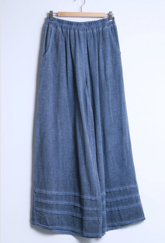 LINEN COTTON PLEAT PALAZZO - 10-16 - NAVY