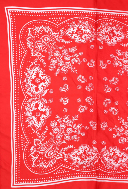 BANDANA PRINT SATIN NECK SQUARE SCARF - RED