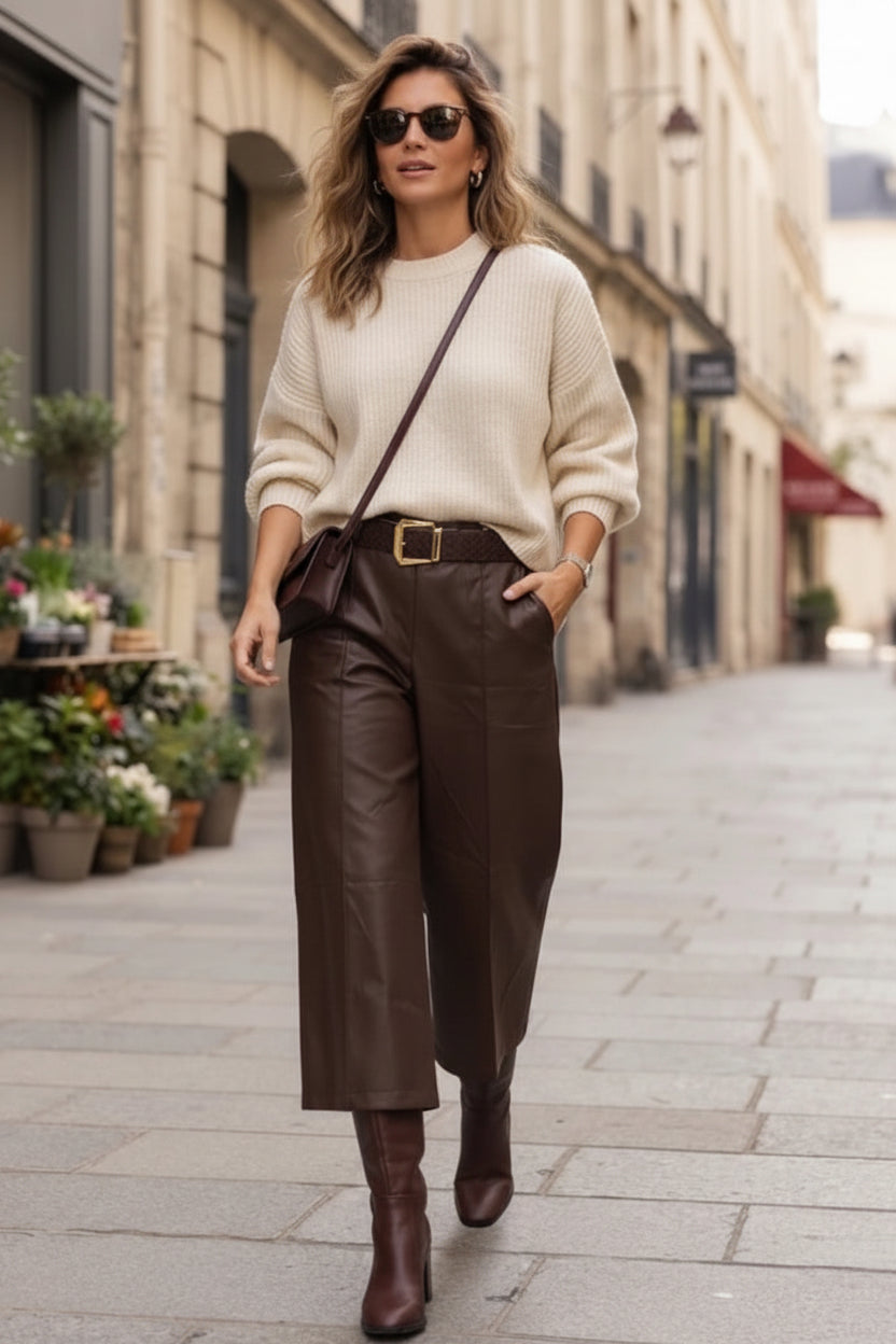 LEATHERETTE PALAZZO - 10-14 - CHOCOLATE