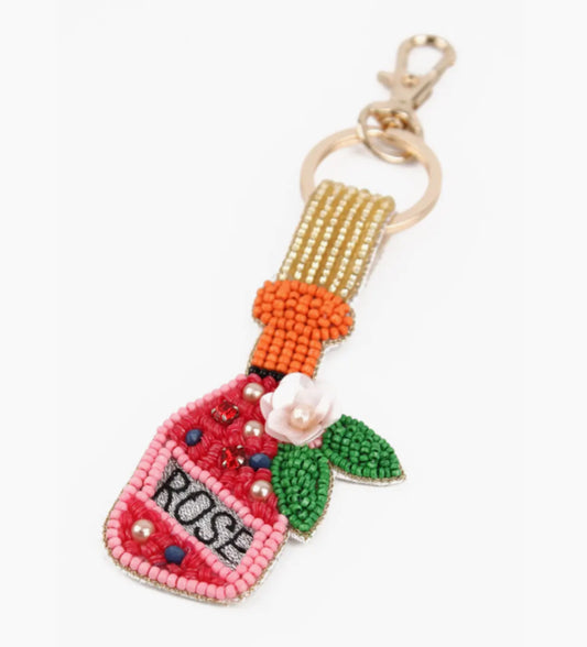 HANDMADE GLASS BEAD KEYRING - ROSE