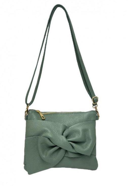 *SALE* 100% LEATHER BOW BAG - SAGE