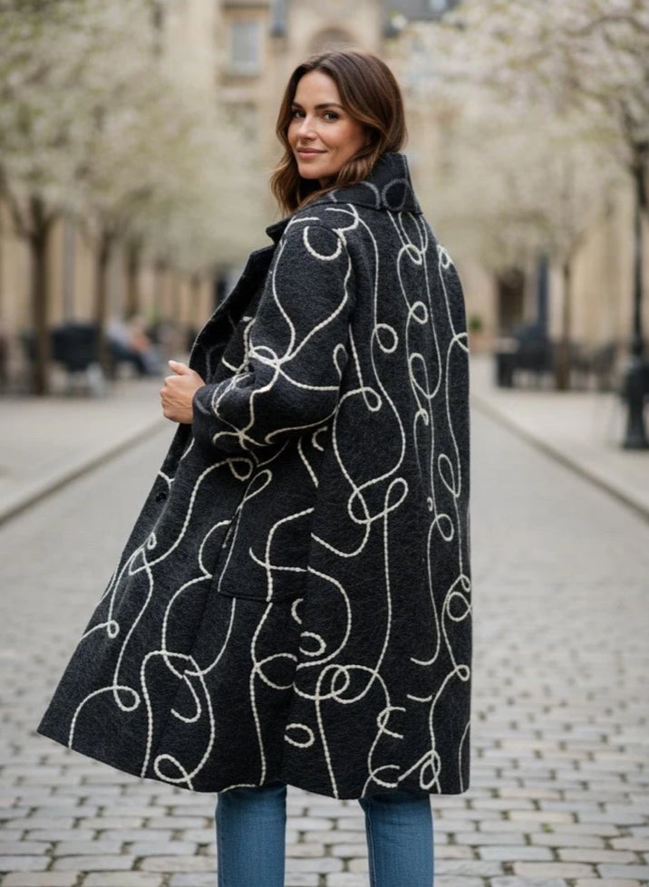 OVERSIZED WATERFALL COAT - 12-18 - BLACK - WOOL BLEND