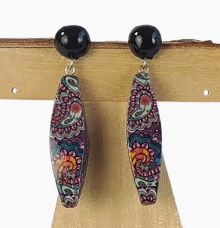 HANDPAINTED DECOUPAGE WOODEN EARRINGS