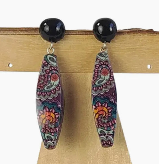 HANDPAINTED DECOUPAGE WOODEN EARRINGS