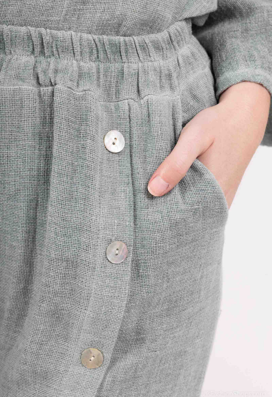 COTTON/LINEN BLEND BUTTON SEAM PANTS - KHAKI