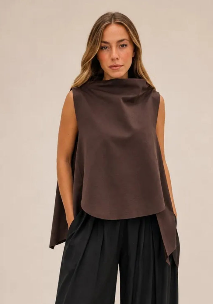 COWL TABBARD TOP - 10-14 - CHOCOLATE