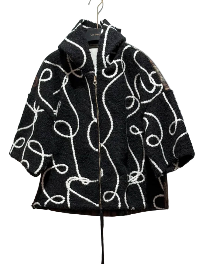 SWIRL PRINT JACKET - 10-16 - BLACK