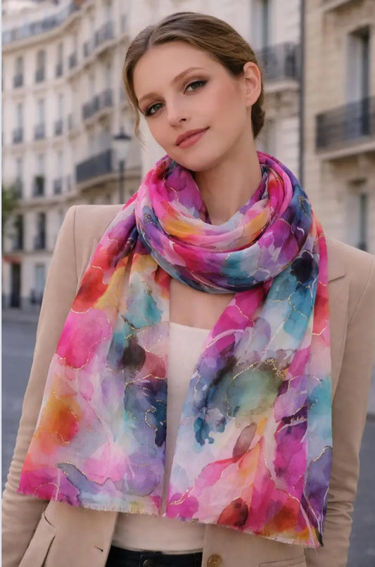 FOIL FLORAL PRINT SCARF - MULTI