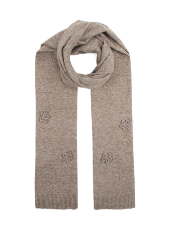 CROCHET FLOWER KNIT SCARF - TAUPE