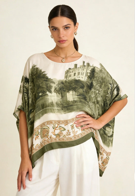 SILK BLEND TUNIC TOP - 10-16 - KHAKI