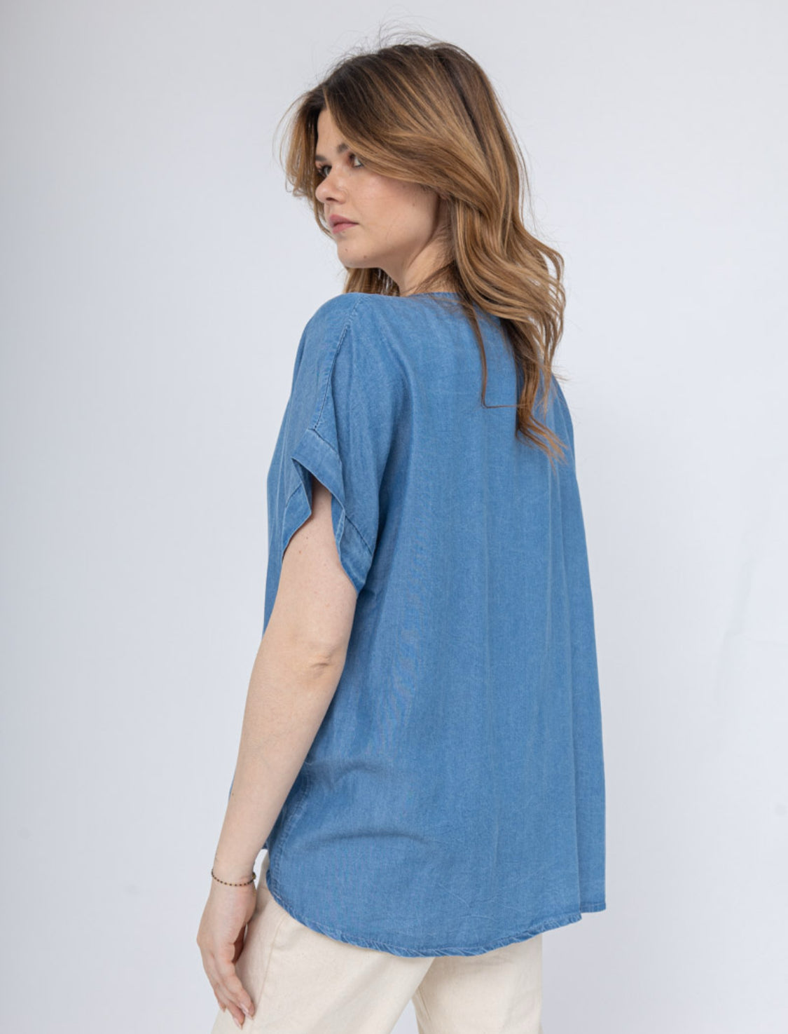 LYOCELL DENIM TOP - 10-16 - MID WASH