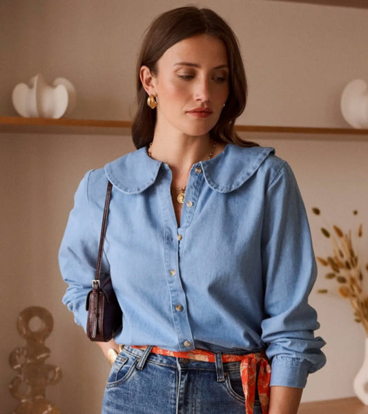 DENIM PETER PAN COLLAR SHIRT - 8-12