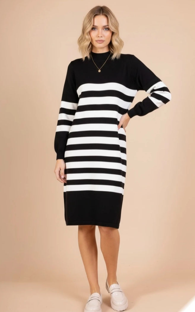 STRIPED KNIT DRESS - 10-16 - BLACK