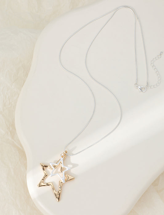 MIXED METAL STAR LONG NECKLACE