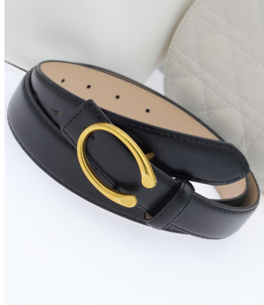 HORSE SHOE BUCKLE BELT - BLACK