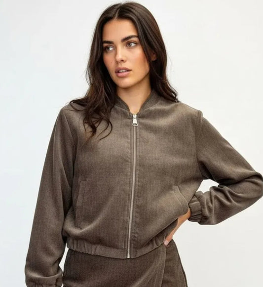 VELVET BOMBER JACKET - 8-12 - TAUPE
