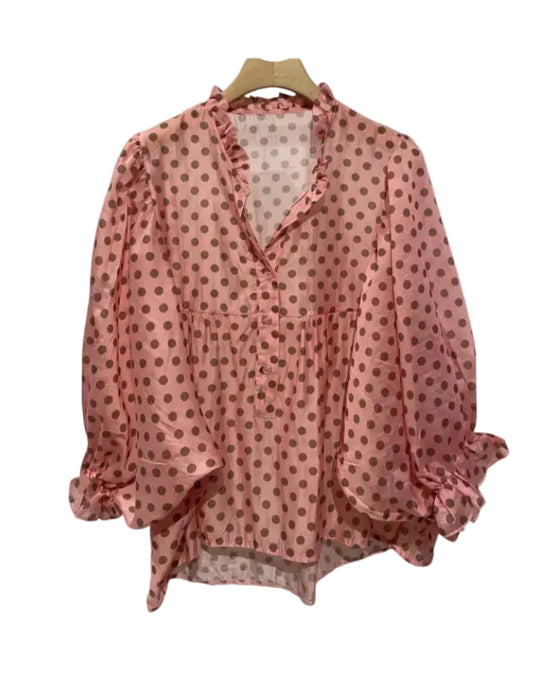 POLKA FRILL SLEEVE BLOUSE - 10-16