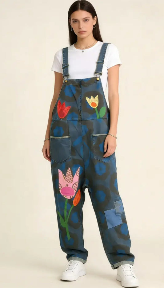 PRINT DENIM DUNGAREES - 10-16