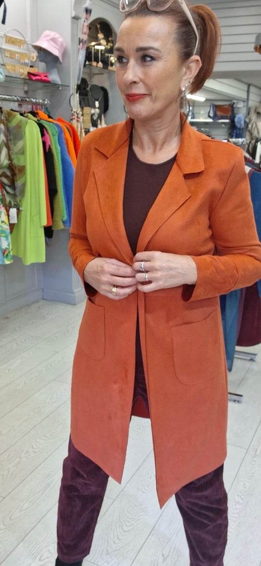 SUEDETTE OPEN JKT - 8-12/14- RUST