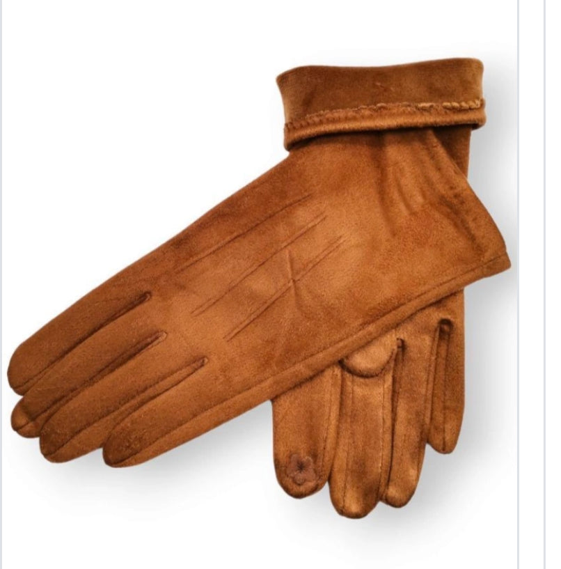 VELOUR GLOVES - CAMEL