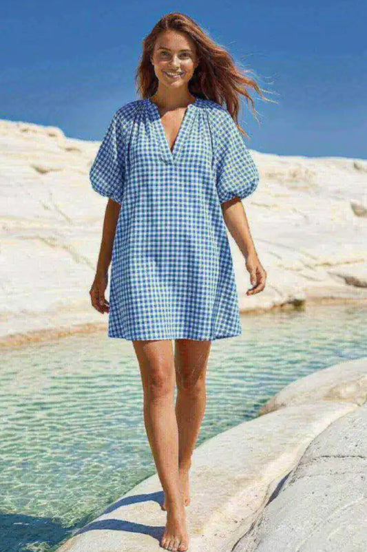 COTTON GINGHAM DRESS - 10-16 - BLUE