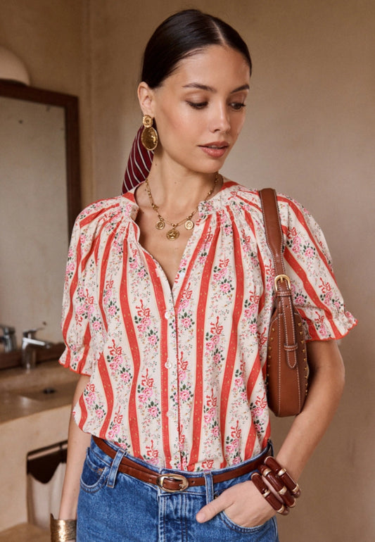 STRIPE FLORAL BLOUSE - 8-10