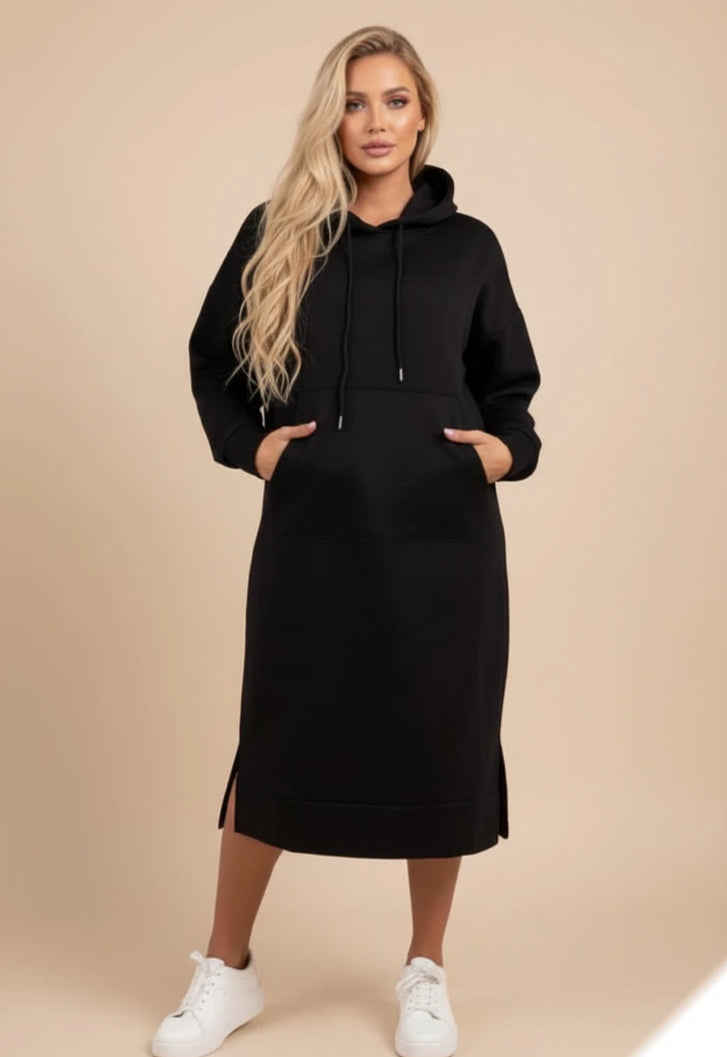 HOODED SWEATER DRESS - 10-16 & 16-20 - BLACK