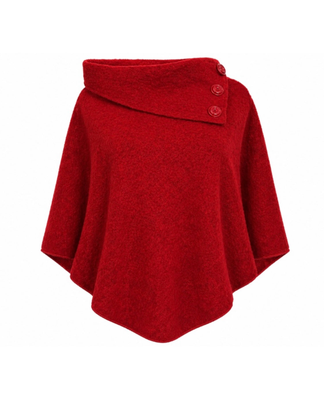 WOOL BLEND BUTTON PONCHO - RED