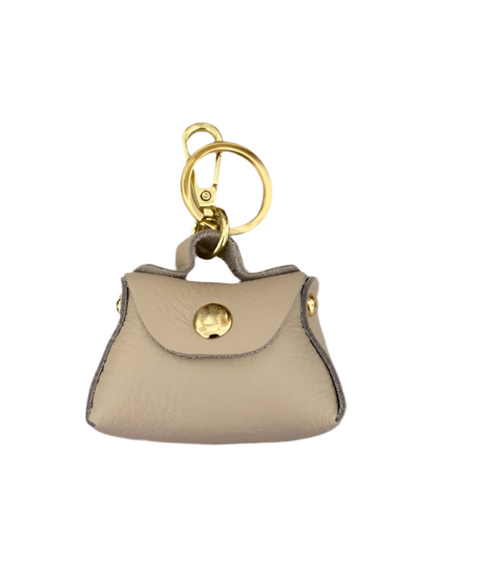 LEATHER PURSE KEYRING - BEIGE