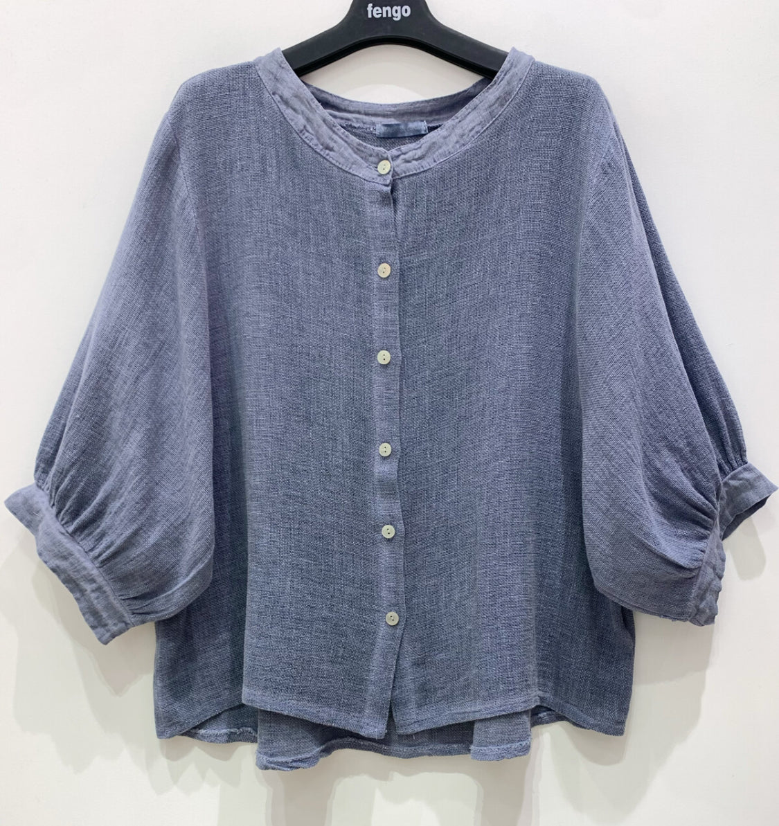 LINEN/COTTON BLEND BALLOON SLEEVE CARDI - 10-14/16 - NAVY