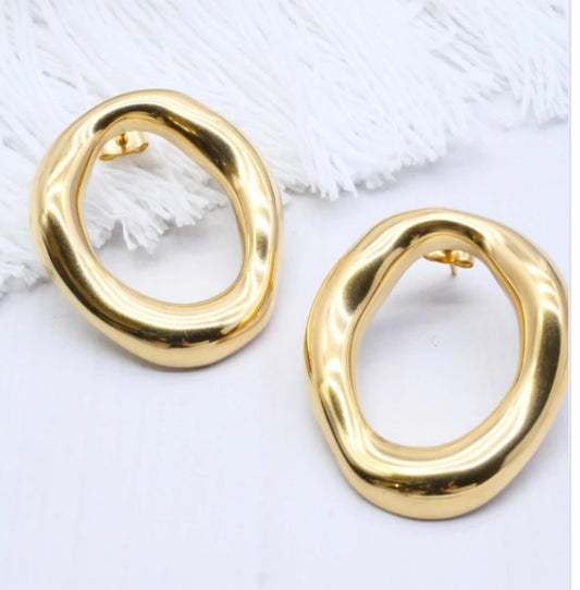 OPEN OVAL STUD EARRINGS- GOLD