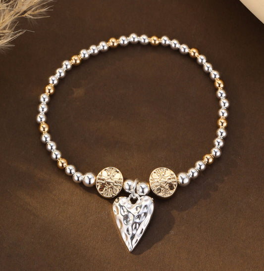 STRETCH HEART BRACELET - MIXED METAL