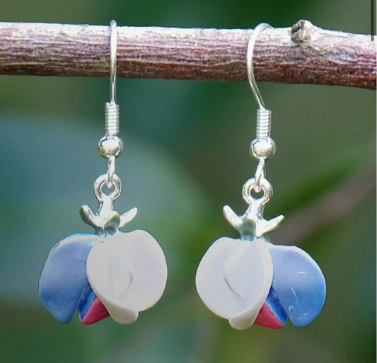 SWEET PEA HAND ENAMELLED SILVER PLATED EARRINGS