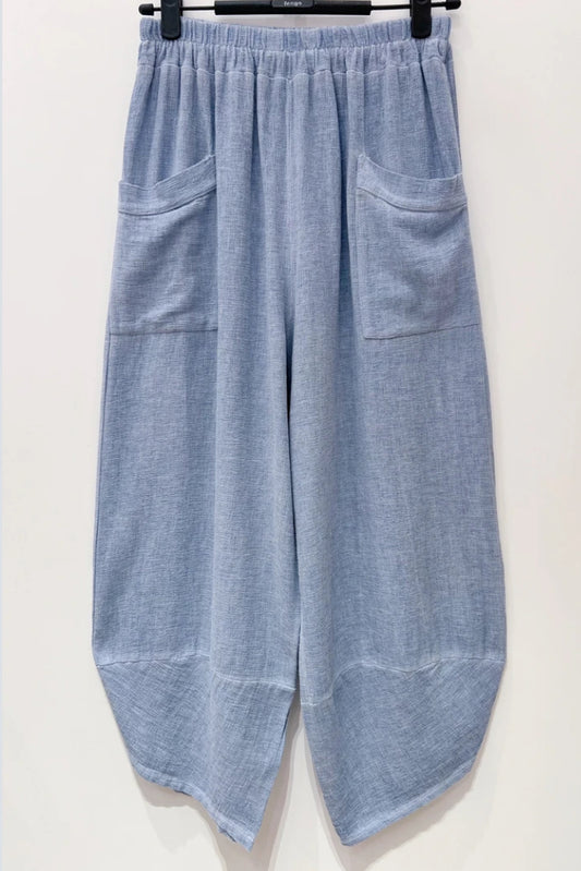 LINEN/COTTON POCKET PANTS - 10-16 - LIGHT BLUE