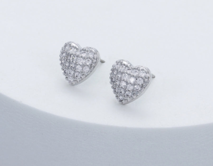 CRYSTAL HEART STUD EARRINGS - SILVER