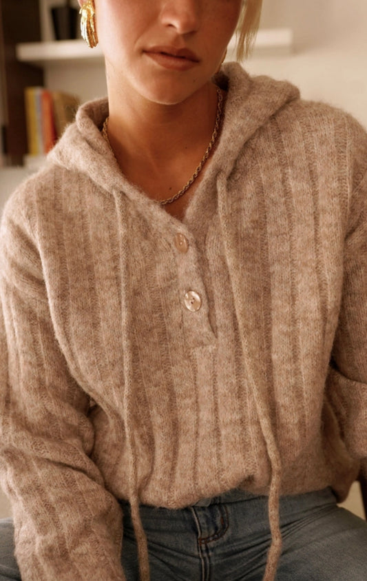 RIB KNIT HOODY - 10-16 - OATMEAL