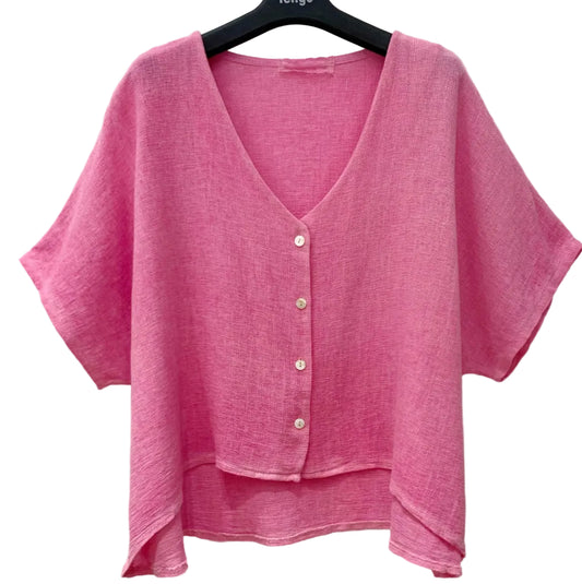 LINEN/COTTON BUTTON CARDI - 10-16 - PINK