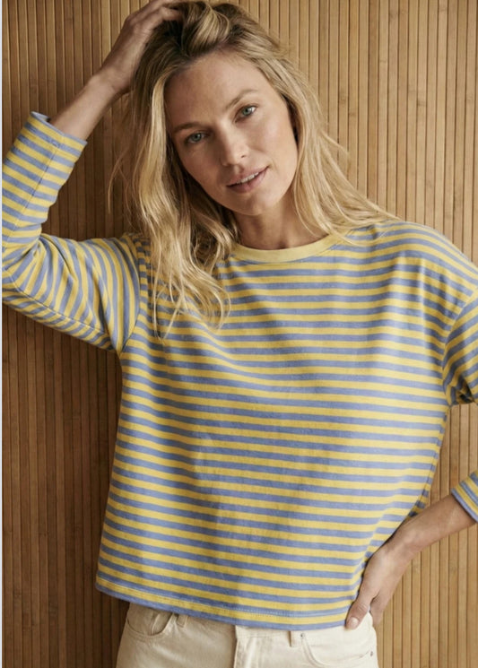 COTTON BLEND STRIPE TOP - 10-16 - BLUE / LEMON