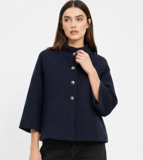 BOUCLE BUTTON COAT - 10-16 - NAVY