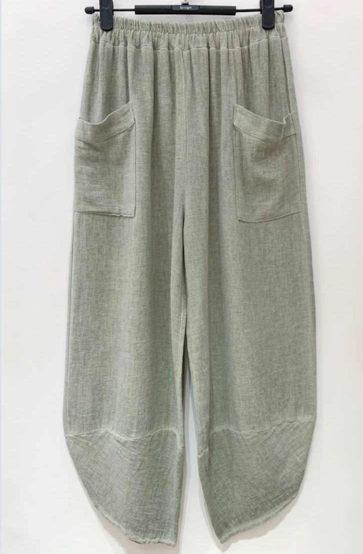 COTTON/LINEN POCKET PANTS - 10-16 - KHAKI