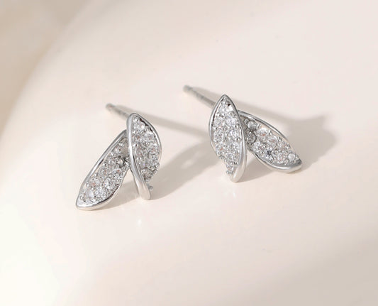 LEAF CRYSTAL STUD EARRINGS - SILVER