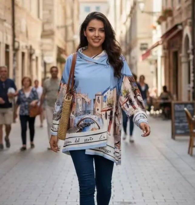 SIDE TIE PRINT JACKET - 10-16 - BLUE