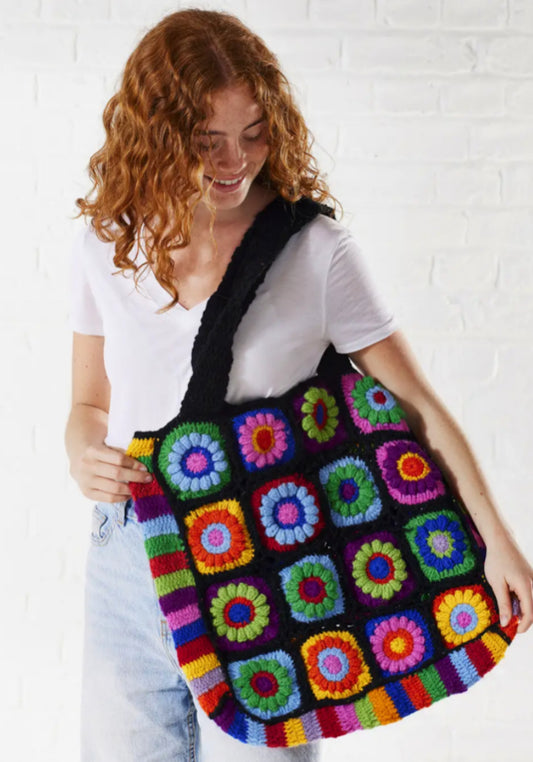100% WOOL GRANNY SQUARE TOTE BAG